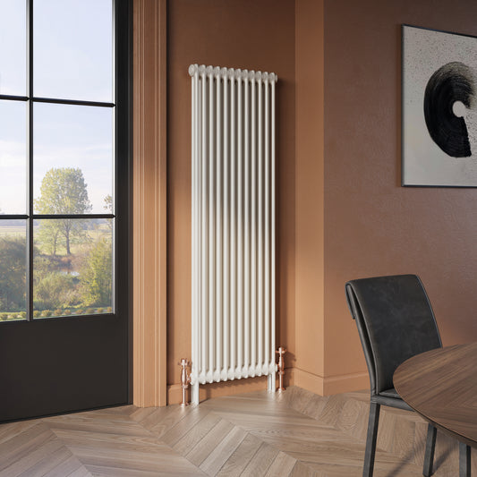 White RAL 9016 Vertical Radiator Column 2, Height 1800