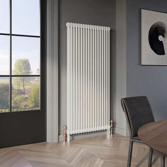 White RAL 9016 Vertical Radiator Column 3, Height 1800