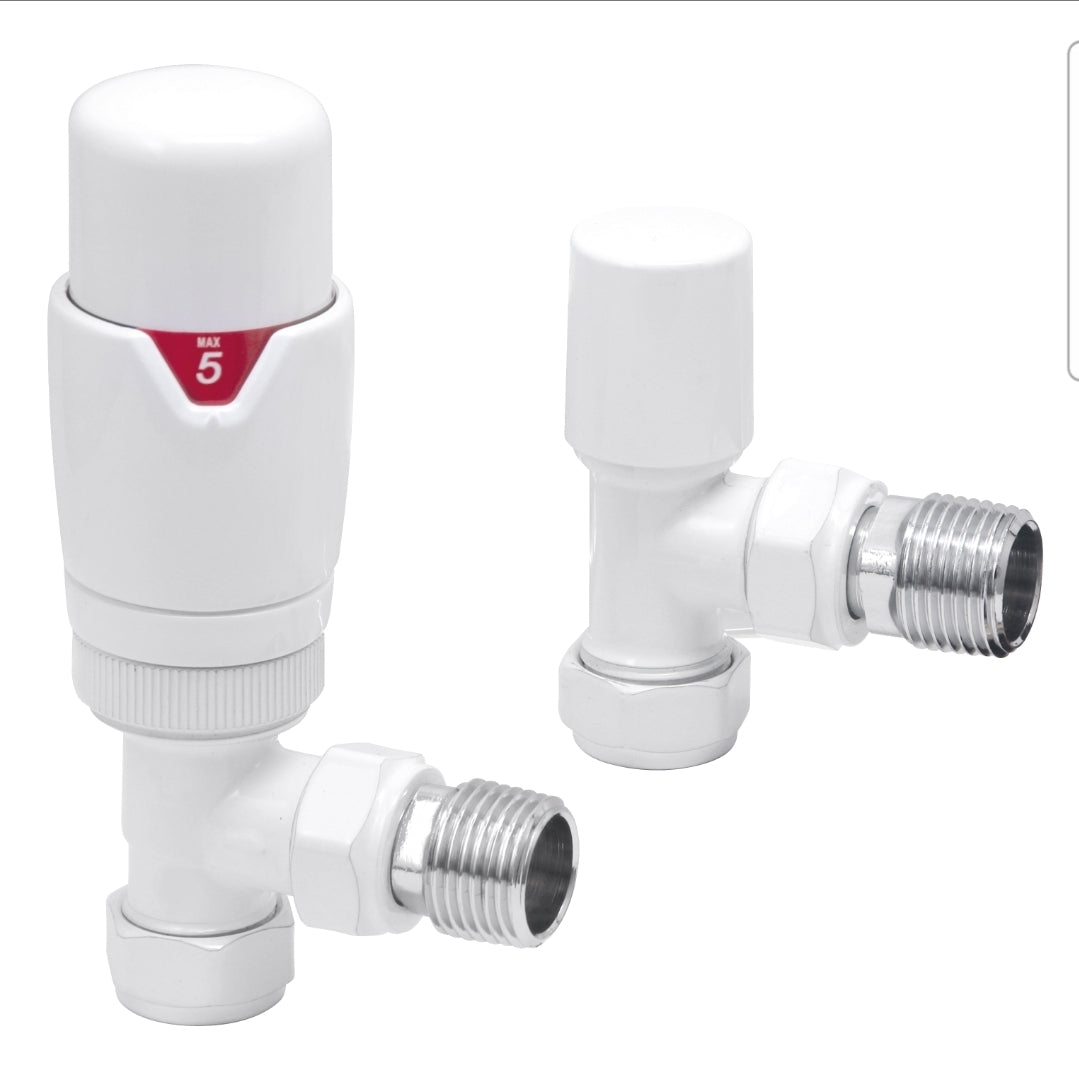 Ethiant Lux White thermostatic radiator valve and lockshield 15mm