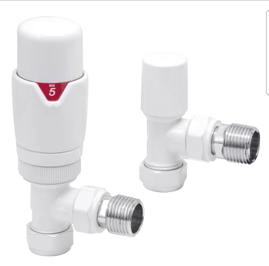 Ethiant Lux White thermostatic radiator valve and lockshield 15mm