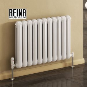 Reina Coneva Horizontal Mild Steel Radiator in White in a traditional room setting
