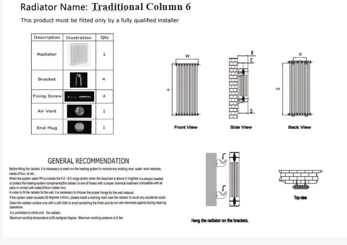 Traditional 6 Column Horizontal Radiators 300 Height