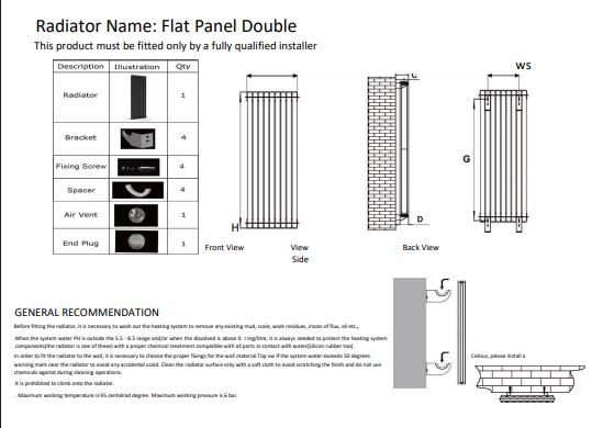 Ethiant Flat Panel Double Vertical Radiator 1600 Height White
