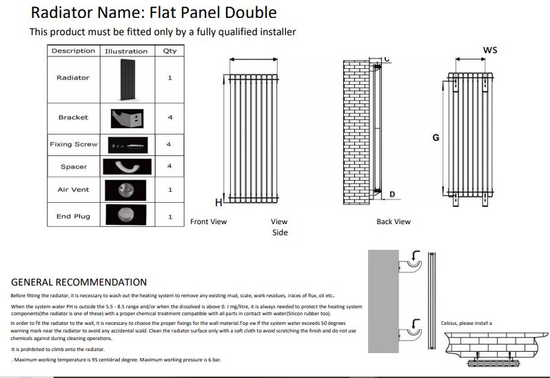 Flat Panel Double Horizontal Radiator 600 Height