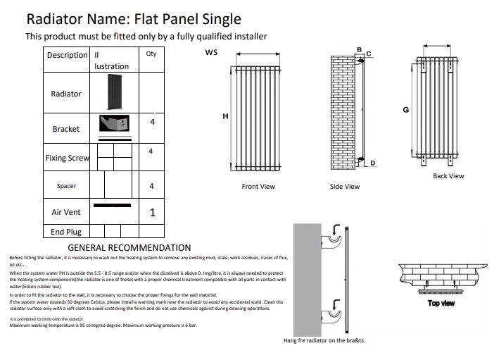Flat Panel Single Horizontal Radiator 600 Height