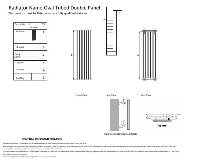 Oval Tubed Panel Double Horizontal Radiator 600 Height In Anthracite