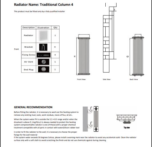 Traditional 4 Column Horizontal Radiators 750 Height