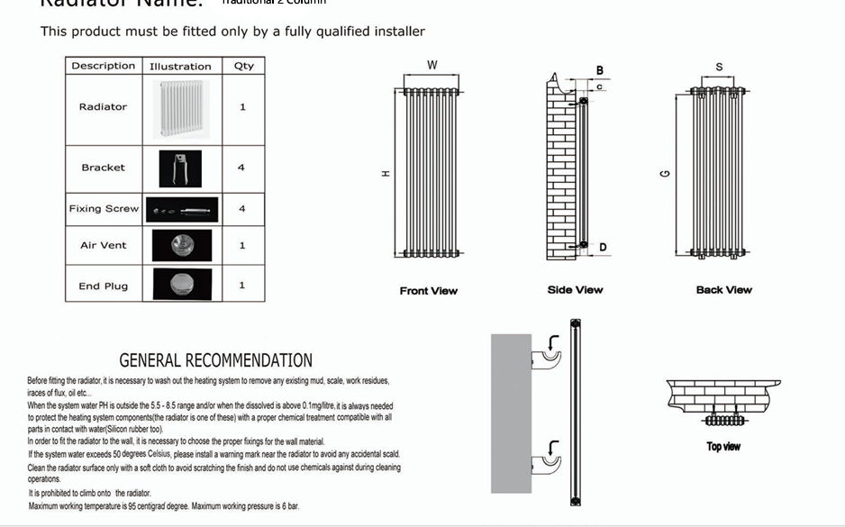 Traditional 2 Column Horizontal Radiators 600 Height