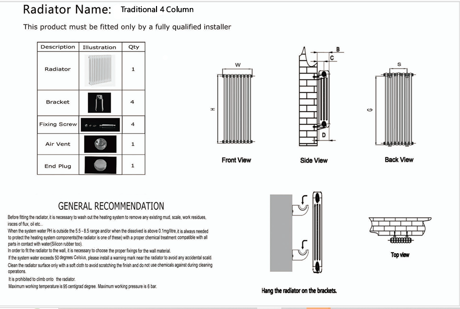 Traditional 4 Column Horizontal Radiators 300 Height