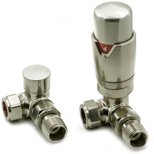 Reina Modal TRV Corner Radiator Valve and LockShield Brushed