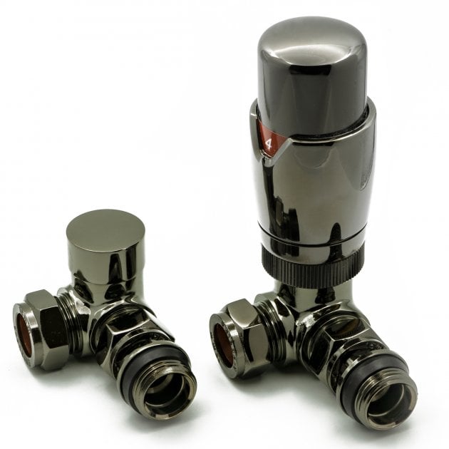 Reina Modal TRV Corner Radiator Valve and LockShield Oiled Bronze