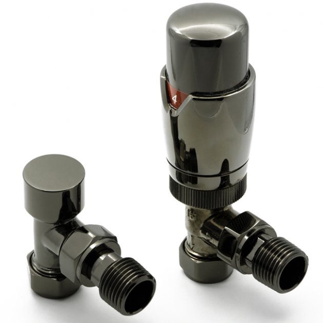Reina Modal TRV Angled Radiator Valve and LockShield Oiled Bronze