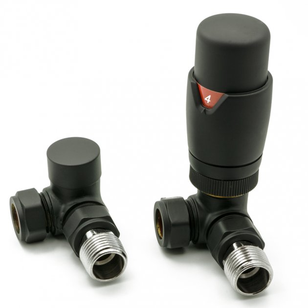 Reina Modal TRV Corner Radiator Valve and Lockshield Black