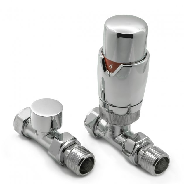 Reina Modal TRV Straight Radiator Valve and LockShield Chrome