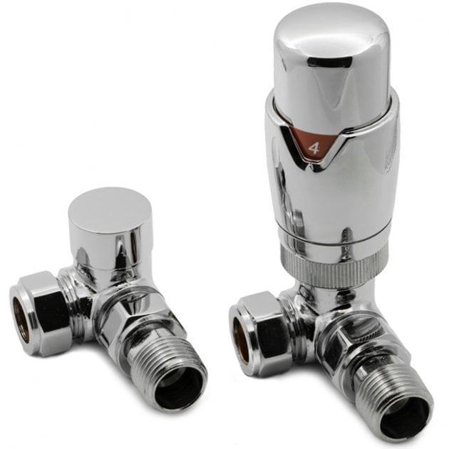 Reina Modal TRV Corner Radiator Valve and LockShield Chrome