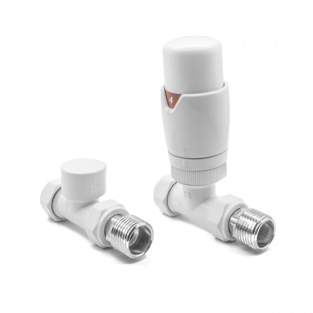 Reina Modal TRV Straight Radiator Valve and LockShield - White