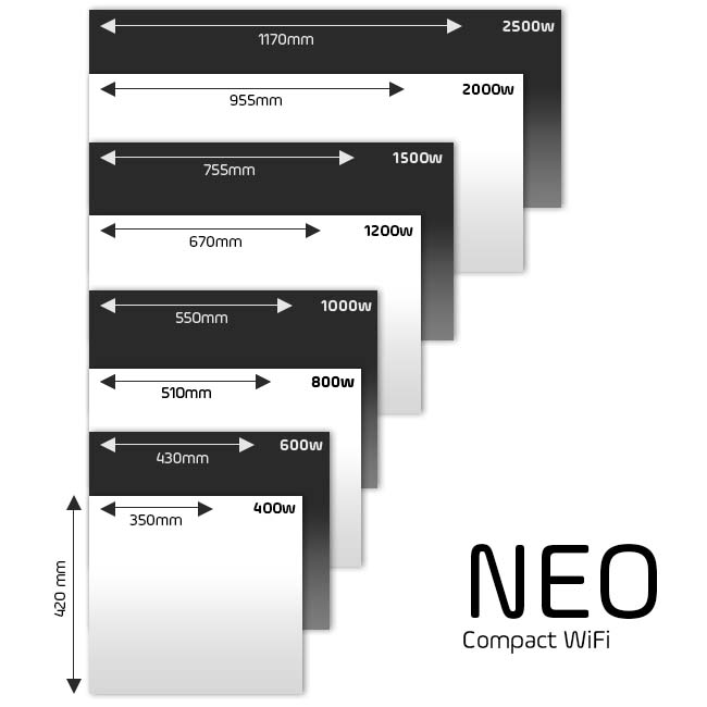 Adax Neo WIFI Electric Panel Heater, Wall Mounted, 2000W, Lava Grey 420 x 955