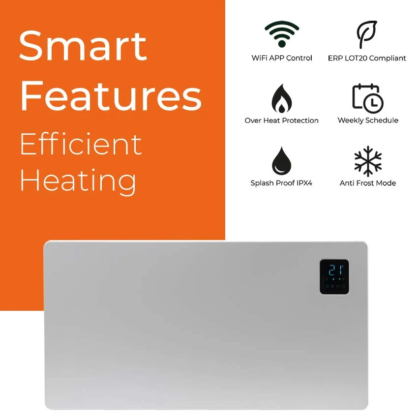 Caldo Wifi Electric Panel Heater, Wall Mounted / Portable, 2000W, White  820 x 435 x 100 mm